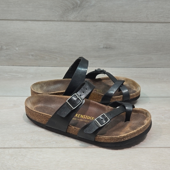 Birkenstock Women Mayari Leather Loop Toe Black Sandals Slide Shoes 37/6 Regylar - Picture 1 of 12